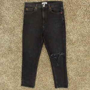 Re/Done Jeans Women's 29 Black Noir Originals 70s Straight‎ High Rise Distressed